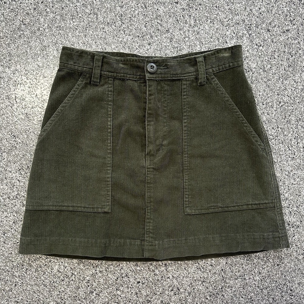 Vintage Abercrombie & Fitch Mini Skirt Womens 0 26 Corduroy Military Green Y2K